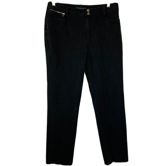 Lauren Ralph Lauren Womens Black Zipper Pocket Slim Stretch Twill Denim Pants-10 - Picture 1 of 13